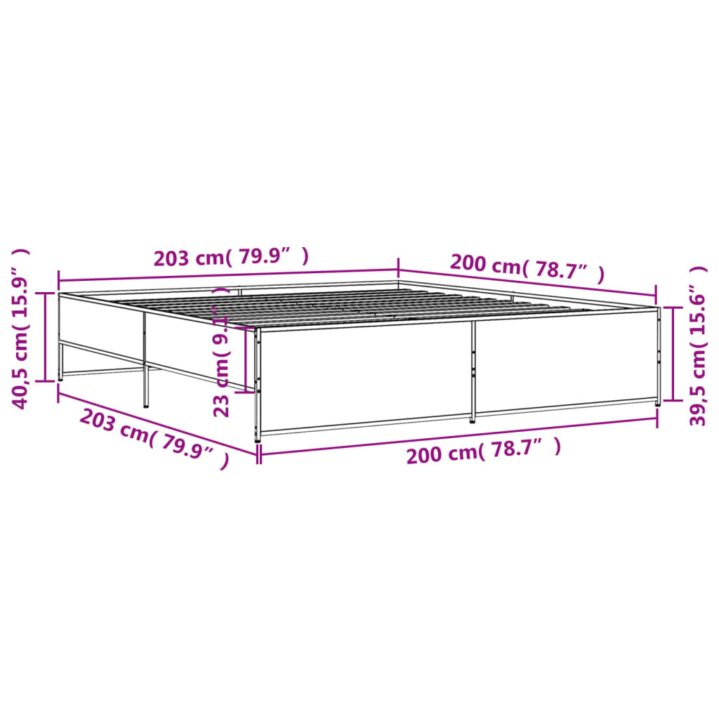 Sengeramme brun eik 200x200 cm konstruert tre og metall