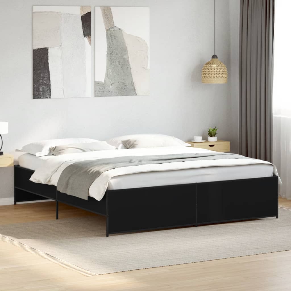 Sengeramme svart 180x200 cm konstruert tre og metall