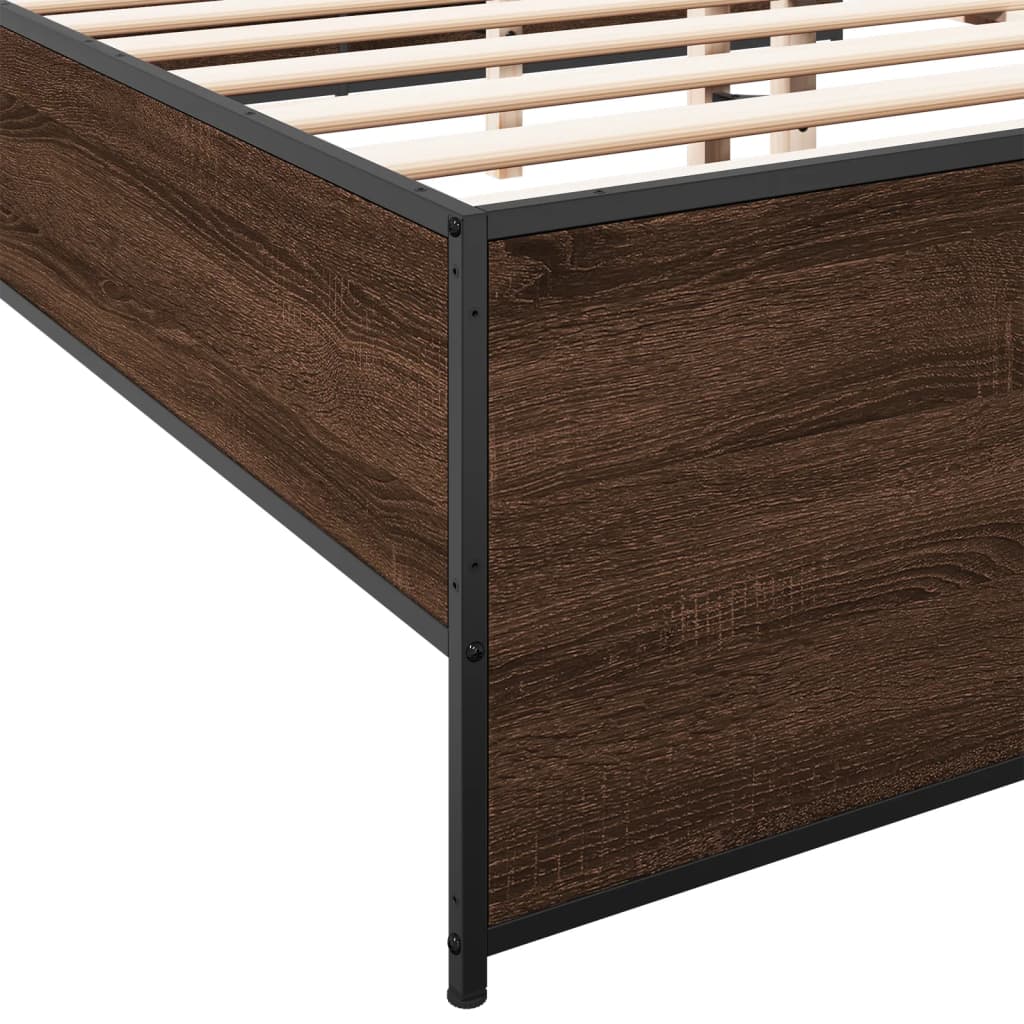 Sengeramme brun eik 180x200 cm konstruert tre og metall