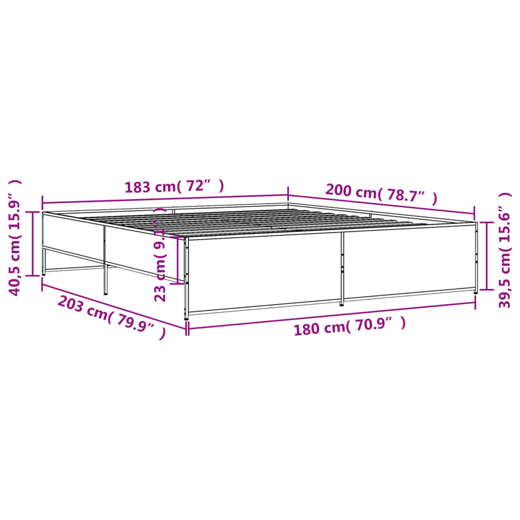 Sengeramme brun eik 180x200 cm konstruert tre og metall