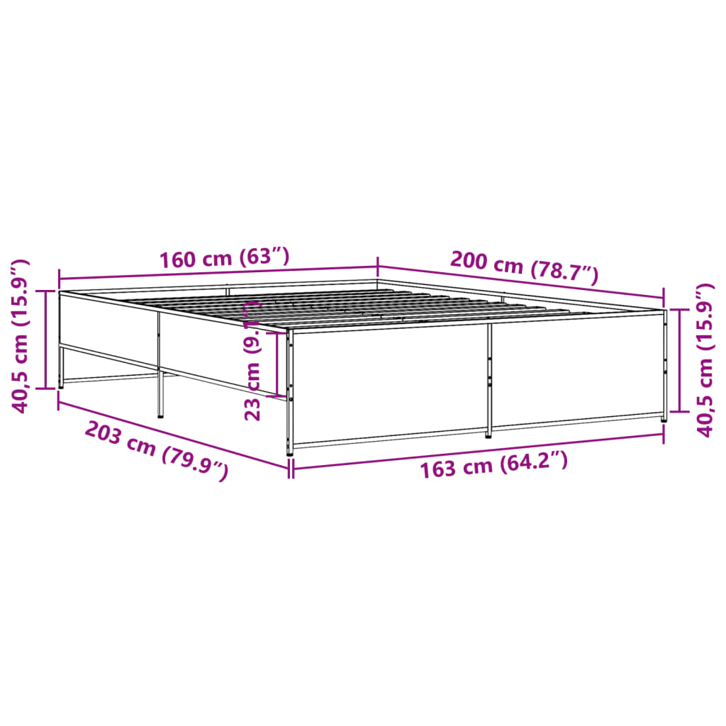 Sengeramme svart 160x200 cm konstruert tre og metall