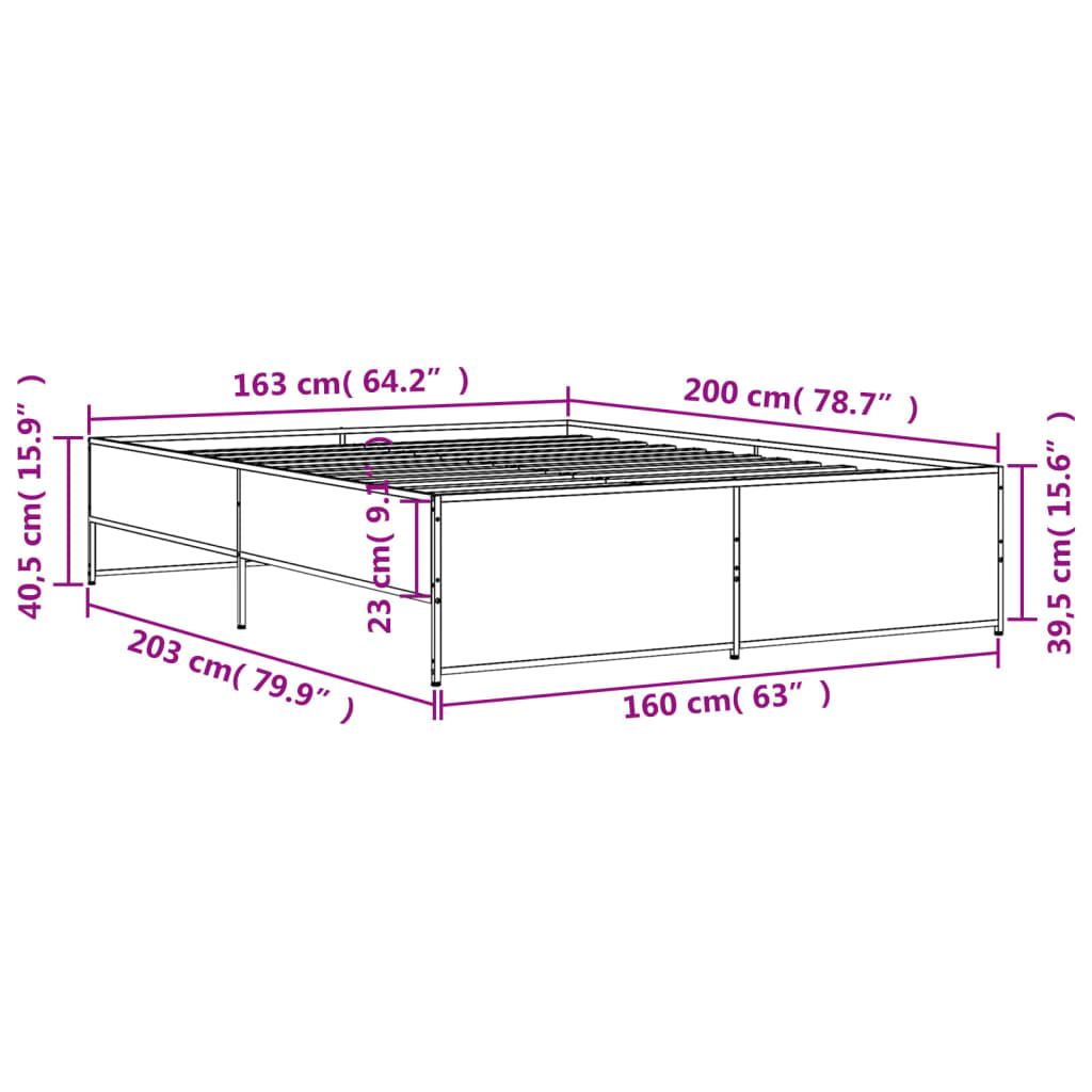Sengeramme sonoma eik 160x200 cm konstruert tre og metall