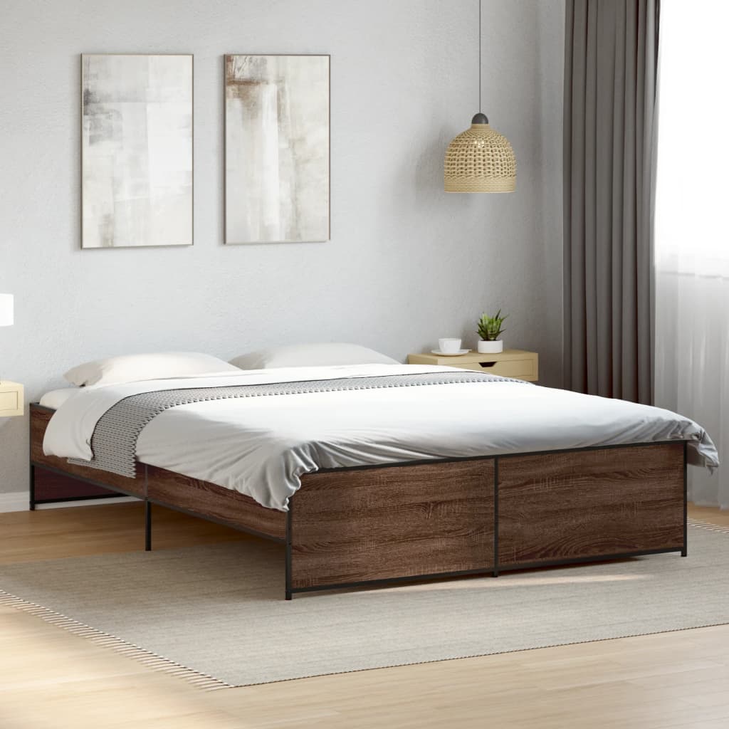 Sengeramme brun eik 160x200 cm konstruert tre og metall