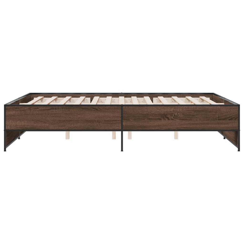 Sengeramme brun eik 160x200 cm konstruert tre og metall