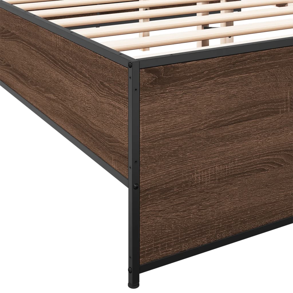 Sengeramme brun eik 160x200 cm konstruert tre og metall