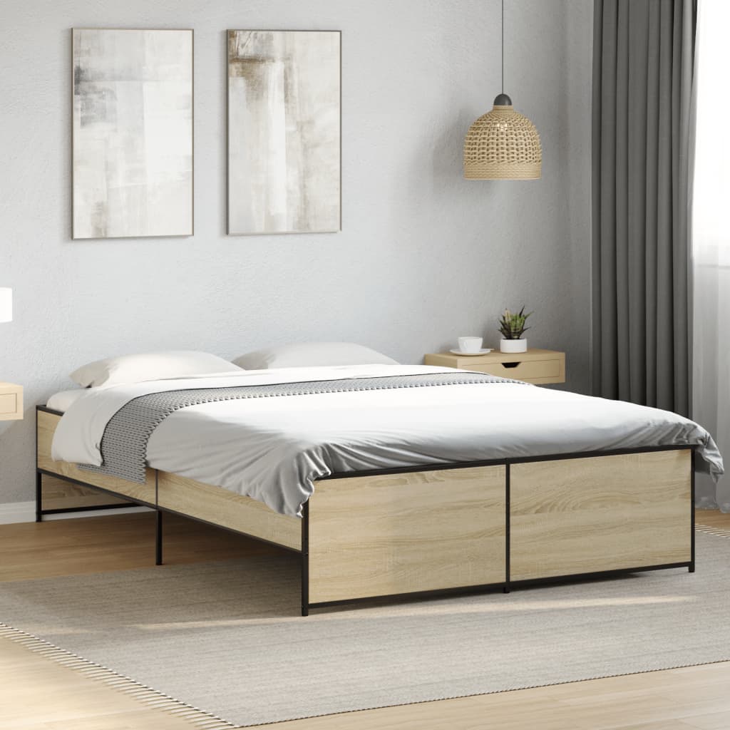 Sengeramme sonoma eik 140x190 cm konstruert tre og metall