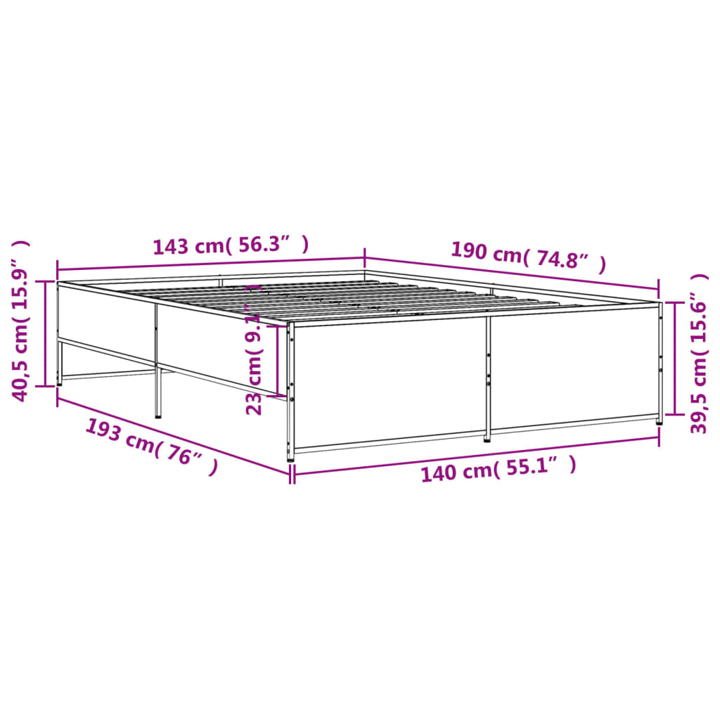Sengeramme sonoma eik 140x190 cm konstruert tre og metall