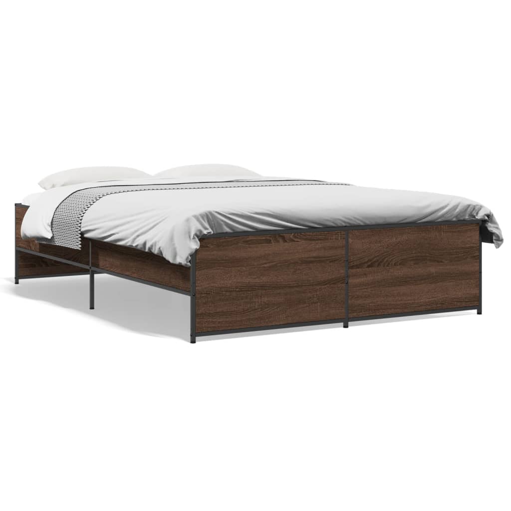 Sengeramme brun eik 120x190 cm konstruert tre og metall