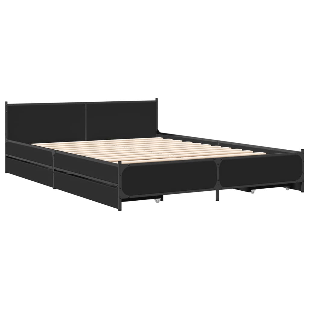 Sengeramme med skuffer svart 135x190 cm konstruert tre