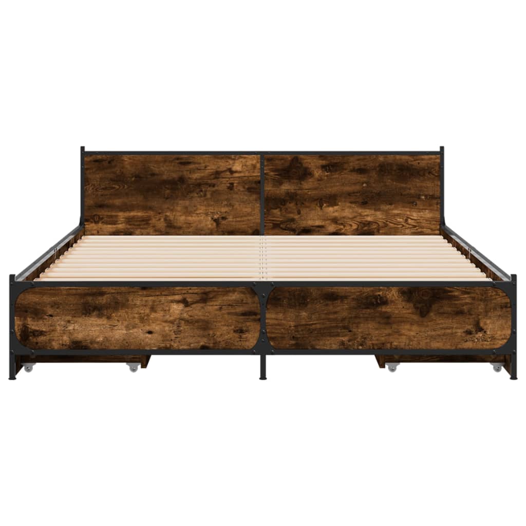 Sengeramme med skuffer røkt eik 135x190 cm konstruert tre