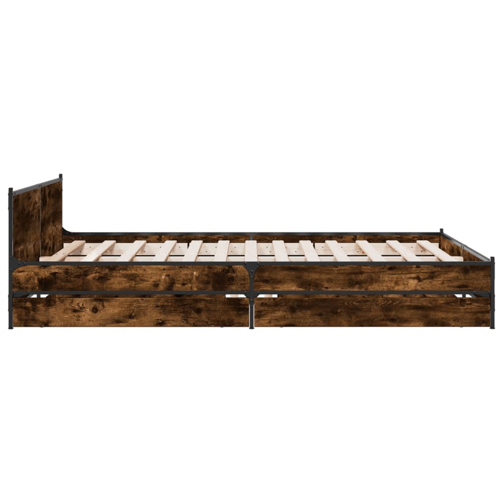 Sengeramme med skuffer røkt eik 135x190 cm konstruert tre