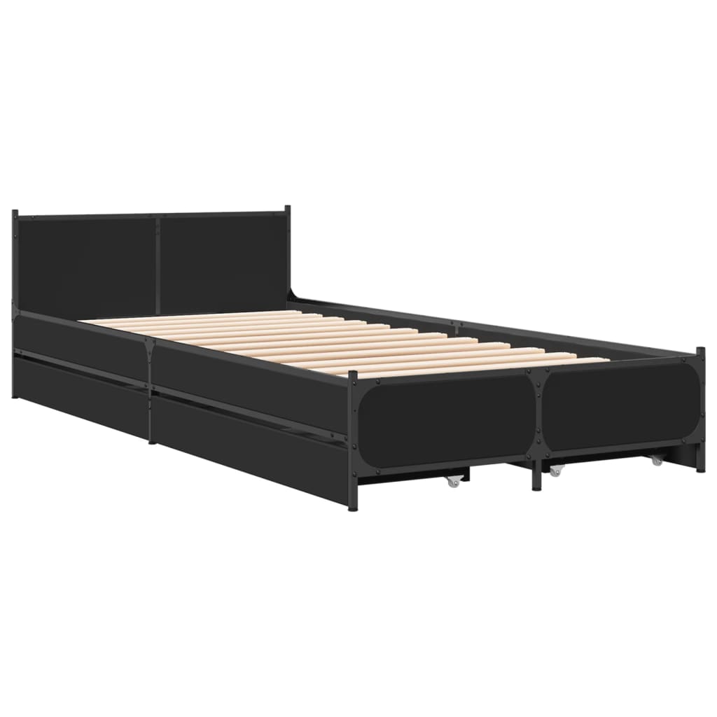 Sengeramme med skuffer svart 90x200 cm konstruert tre