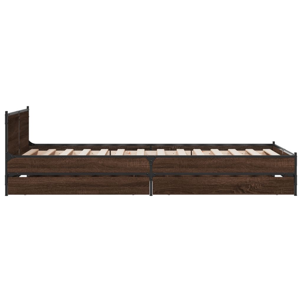 Sengeramme med skuffer brun eik 75x190 cm konstruert tre