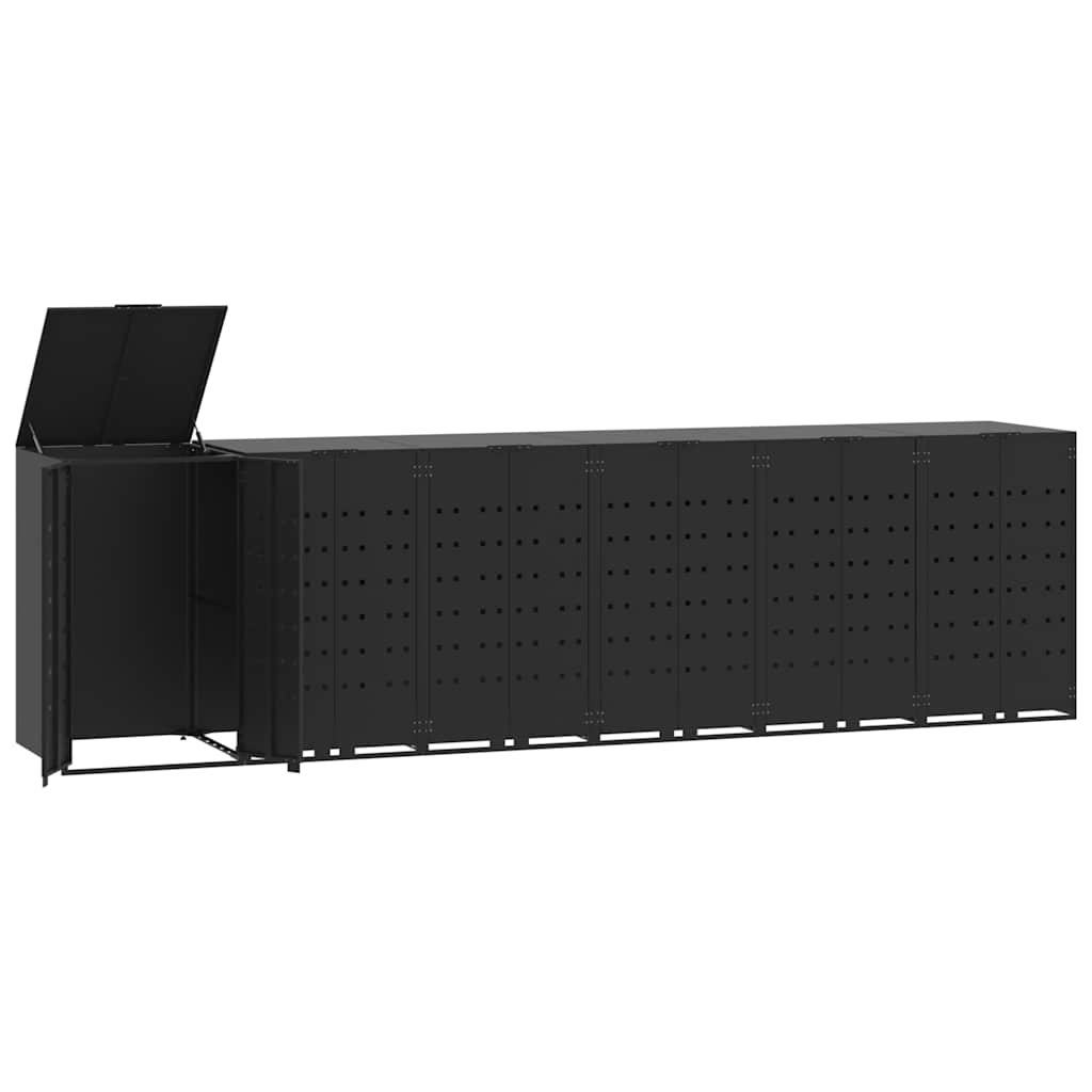 Søppeldunkskur for 6 dunker svart 414x79x117 cm stål