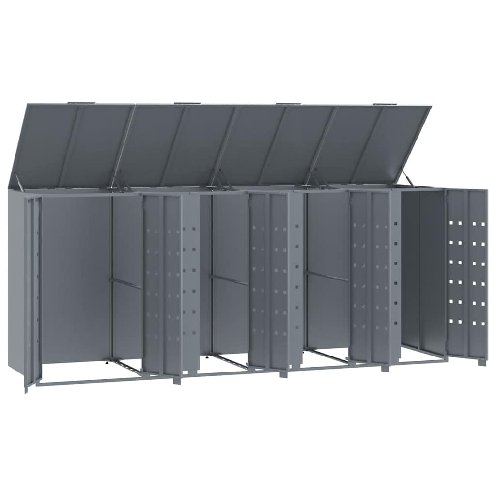 Søppeldunkskur for 4 dunker grå 276x79x117 cm stål