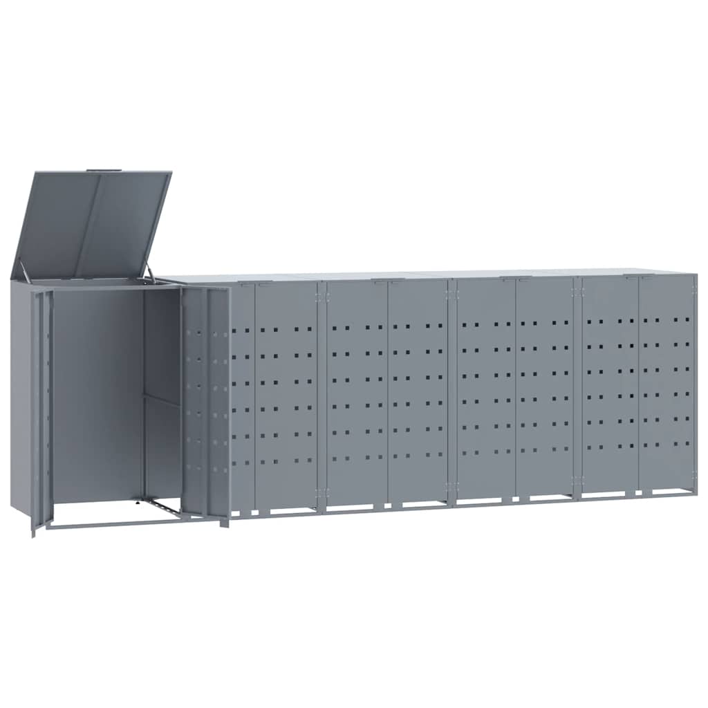 Søppeldunkskur for 5 dunker grå 345x79x117 cm stål
