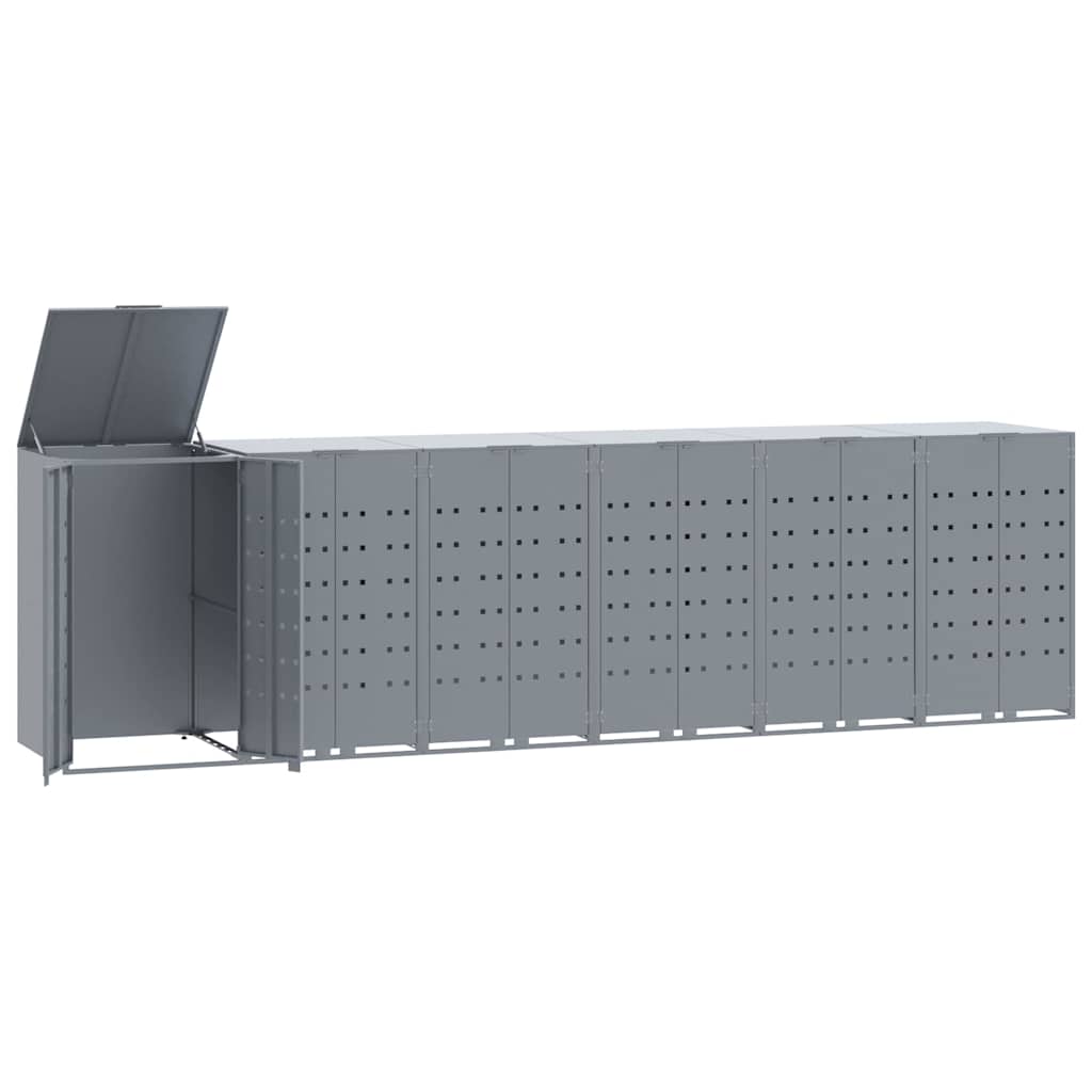 Søppeldunkskur for 6 dunker grå 414x79x117 cm stål