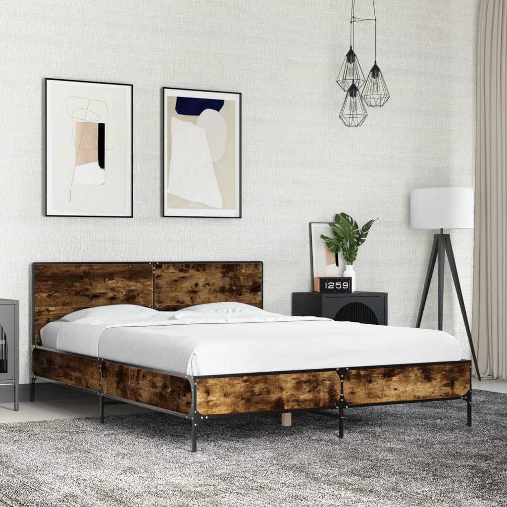 Sengeramme røkt eik 140x200 cm konstruert tre og metall