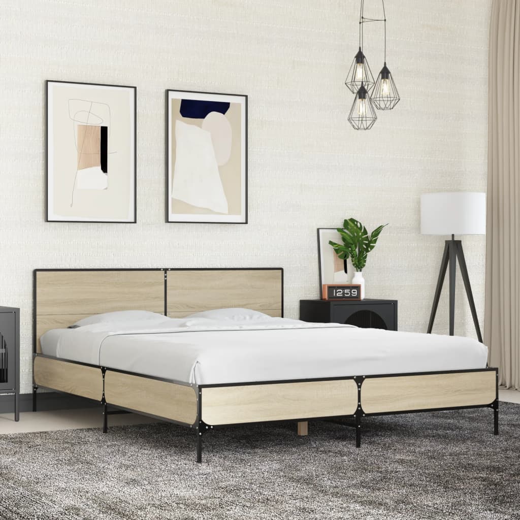 Sengeramme sonoma eik 150x200 cm konstruert tre og metall