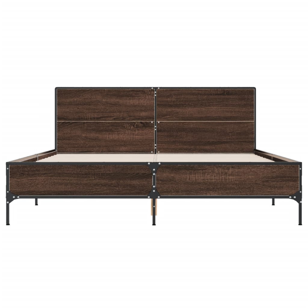 Sengeramme brun eik 150x200 cm konstruert tre og metall