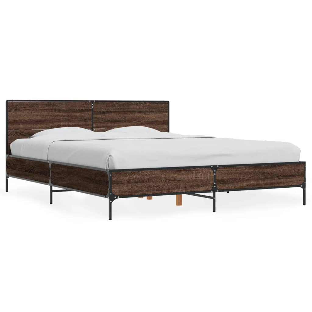 Sengeramme brun eik 150x200 cm konstruert tre og metall