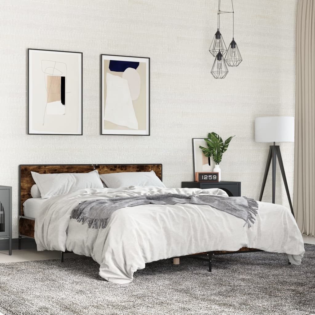 Sengeramme røkt eik 160x200 cm konstruert tre og metall