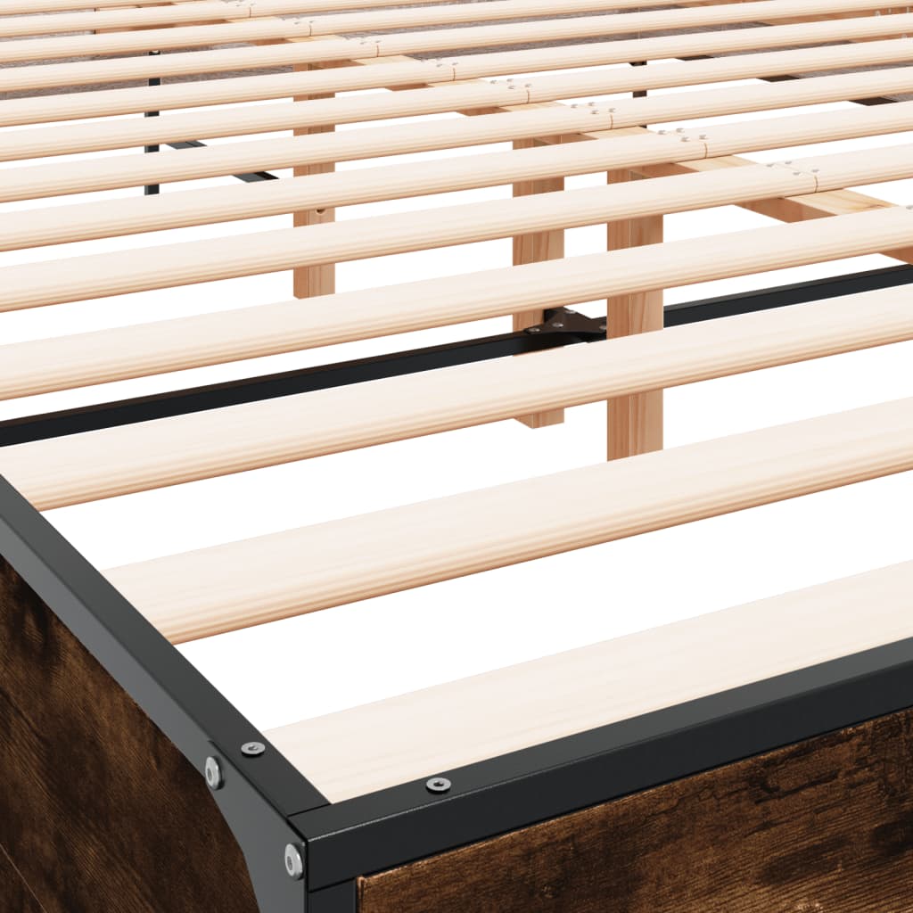 Sengeramme røkt eik 160x200 cm konstruert tre og metall