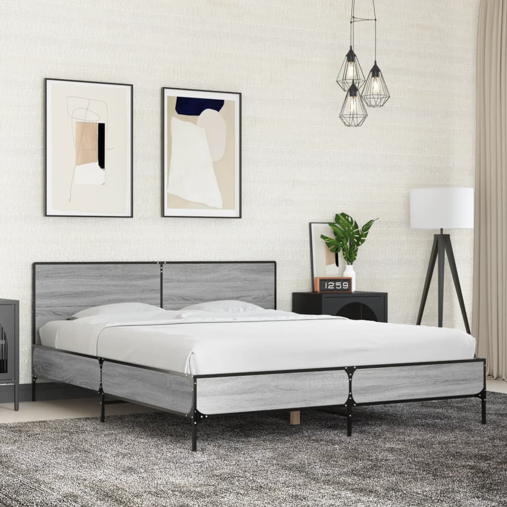 Sengeramme sonoma eik 160x200 cm konstruert tre og metall