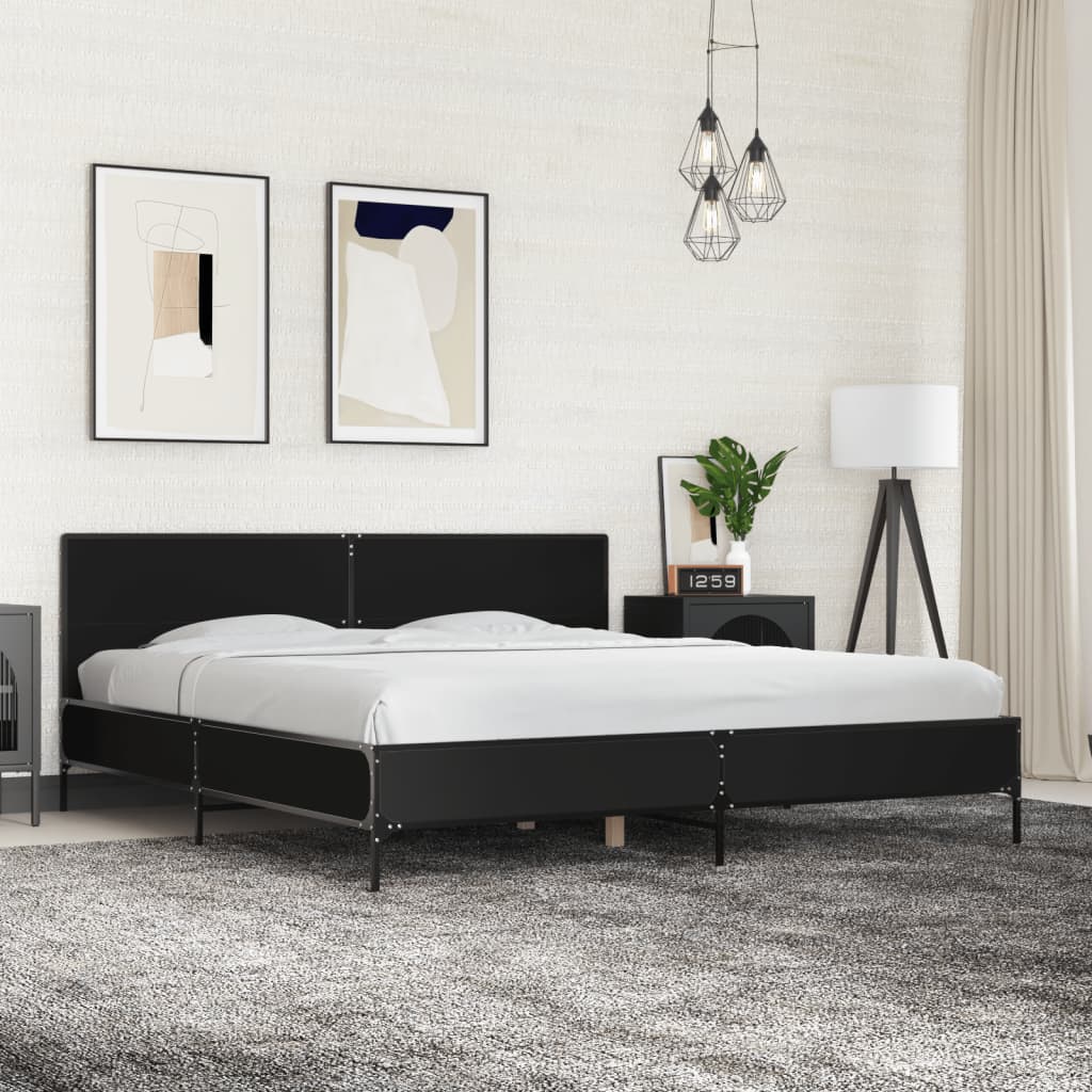 Sengeramme svart 180x200 cm konstruert tre og metall