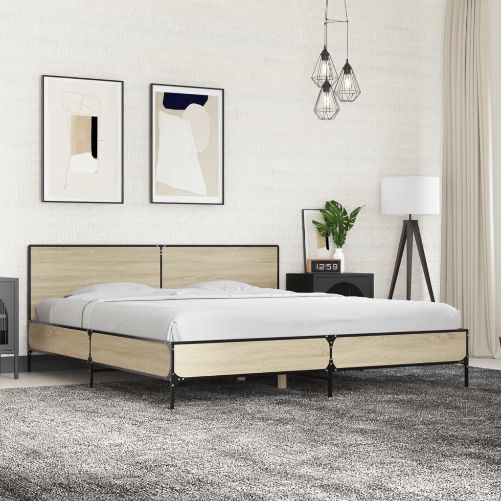 Sengeramme sonoma eik 180x200 cm konstruert tre og metall