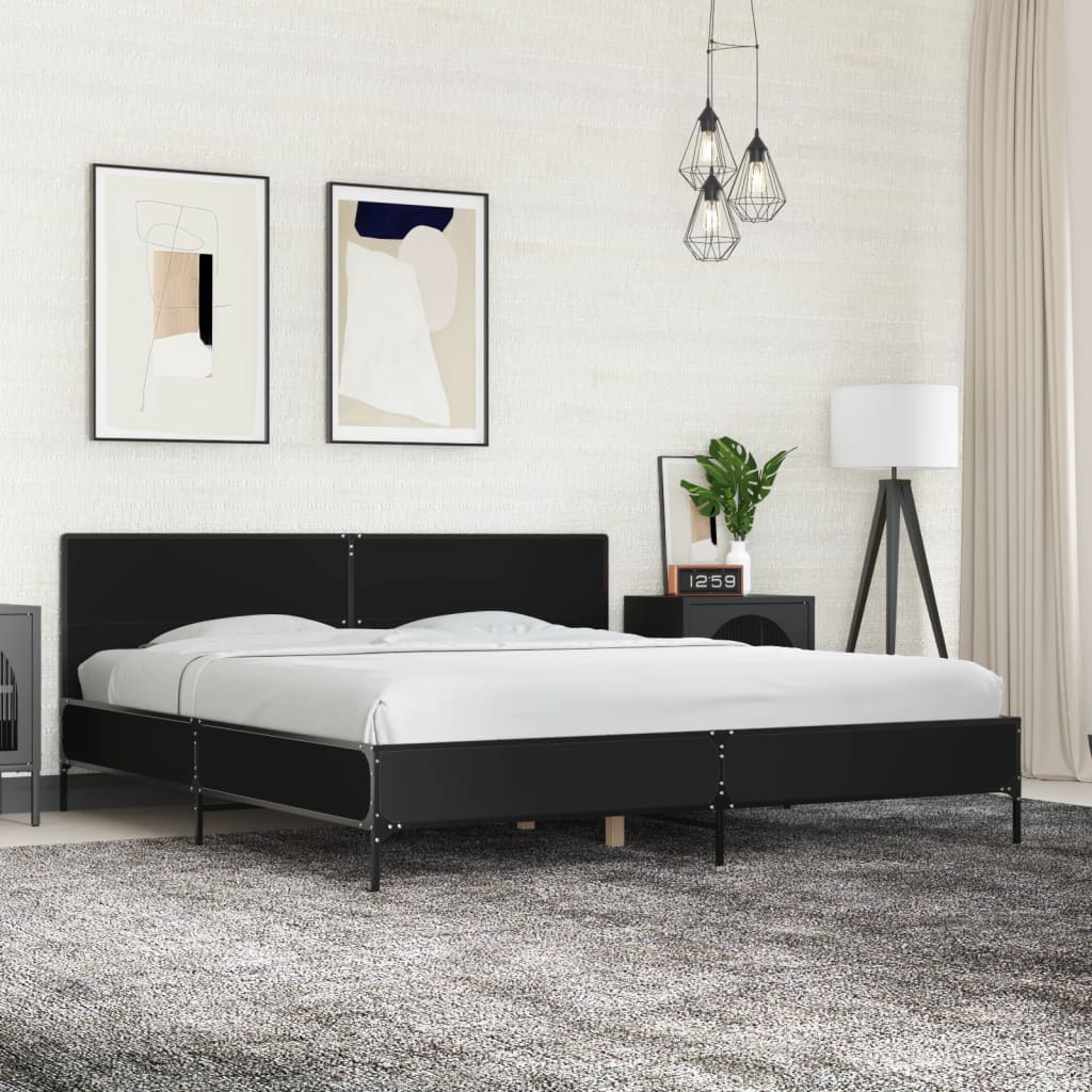 Sengeramme svart 200x200 cm konstruert tre og metall