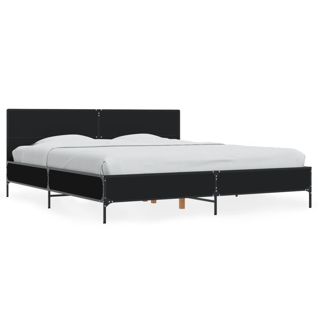 Sengeramme svart 200x200 cm konstruert tre og metall