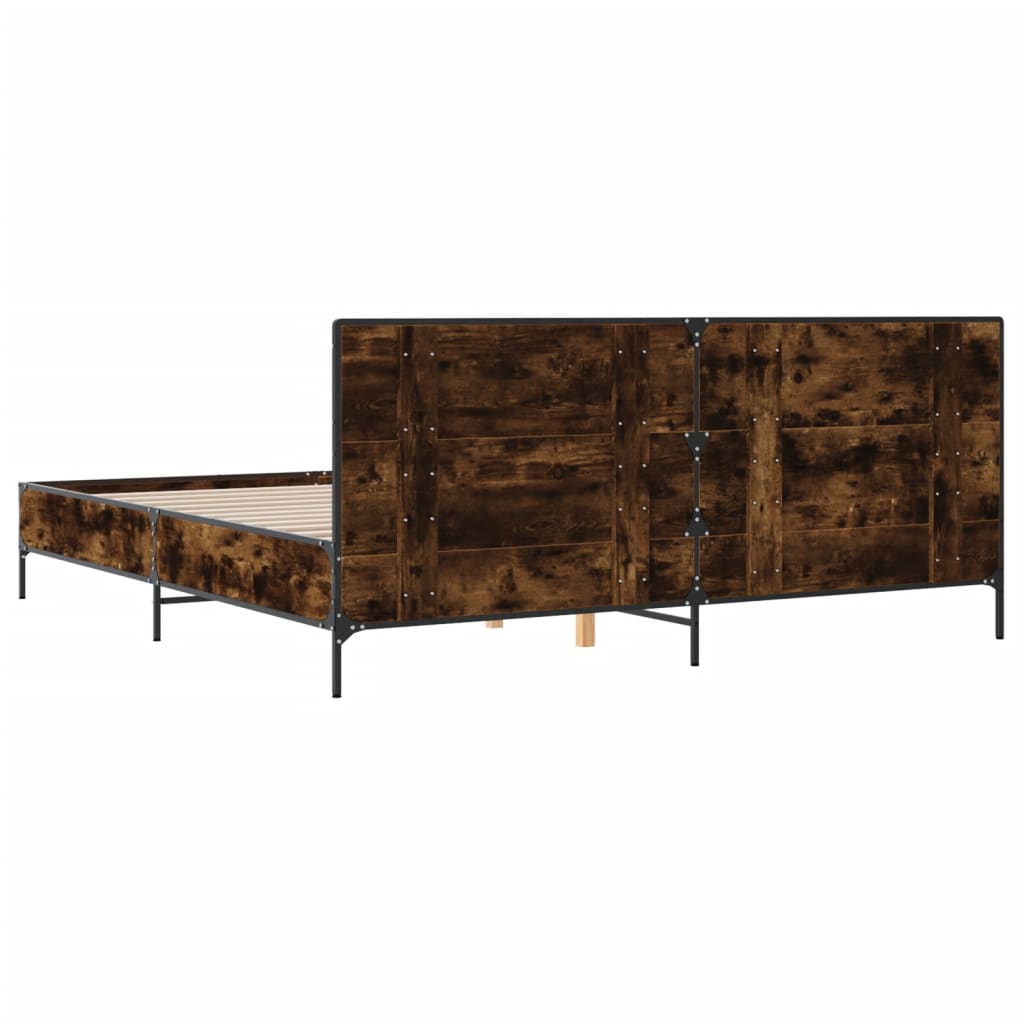 Sengeramme røkt eik 200x200 cm konstruert tre og metall