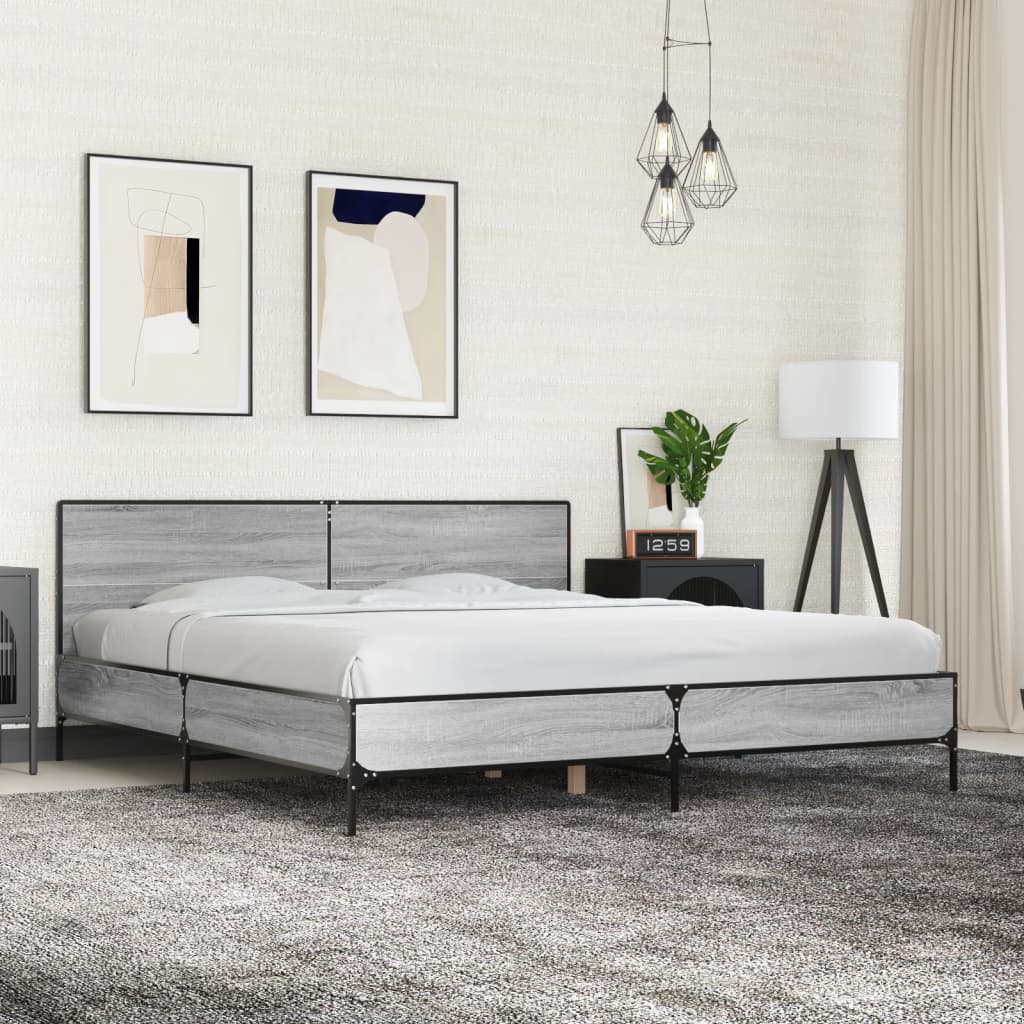 Sengeramme grå sonoma 200x200 cm konstruert tre og metall