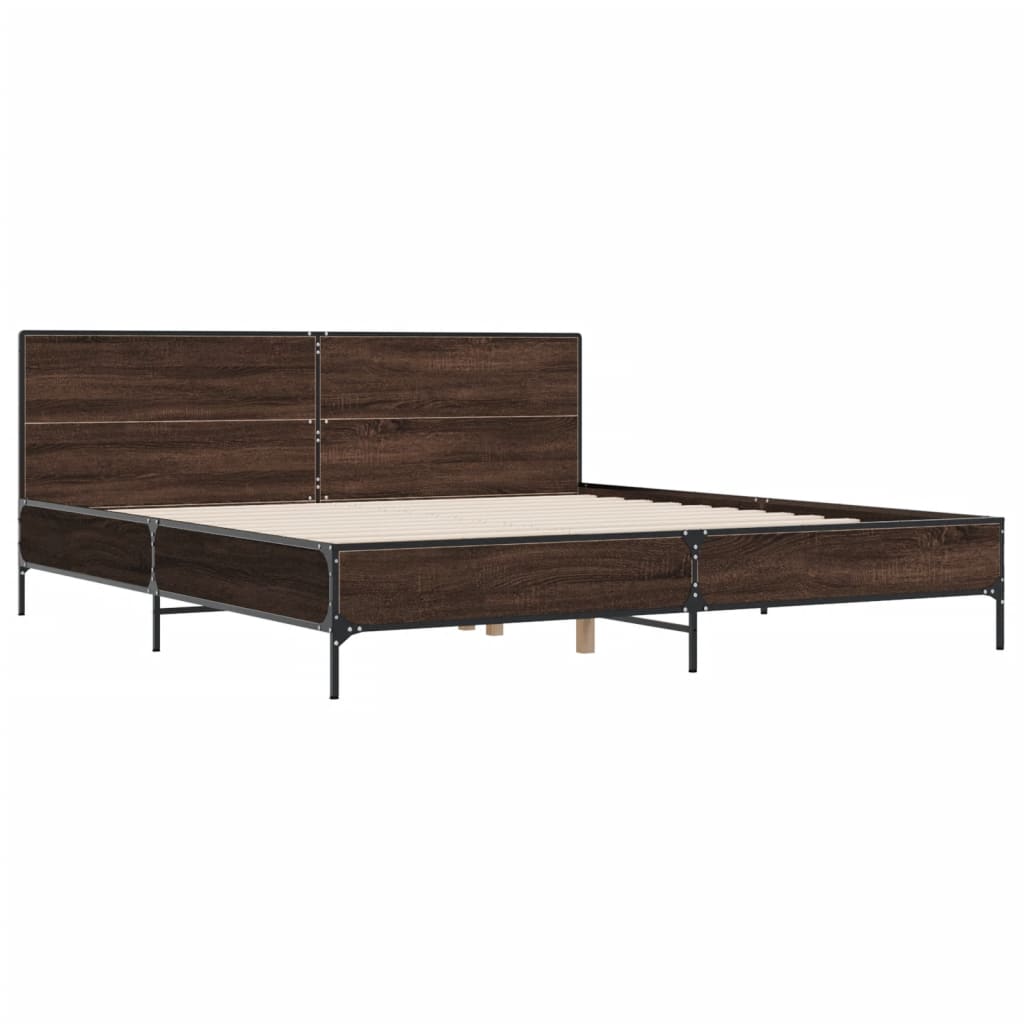 Sengeramme brun eik 200x200 cm konstruert tre og metall