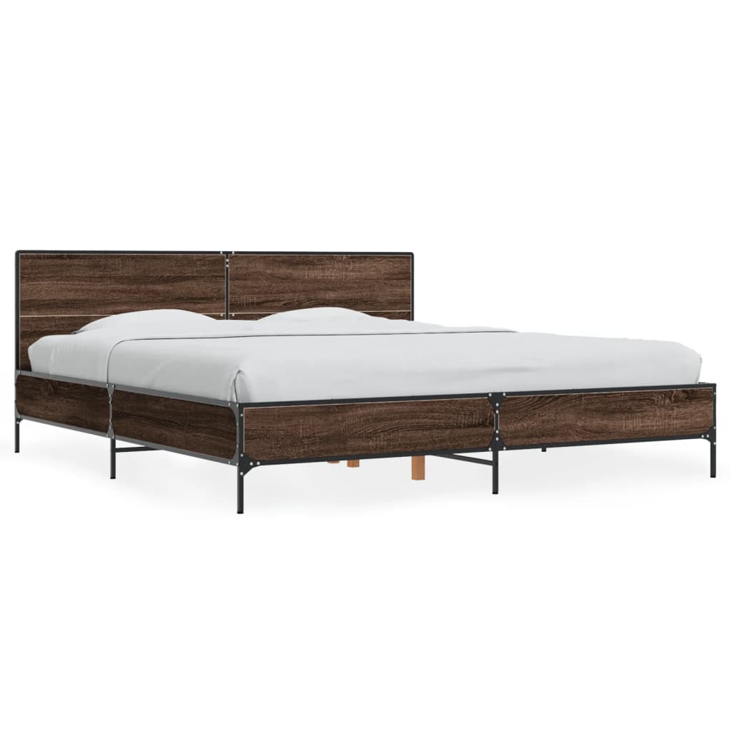 Sengeramme brun eik 200x200 cm konstruert tre og metall