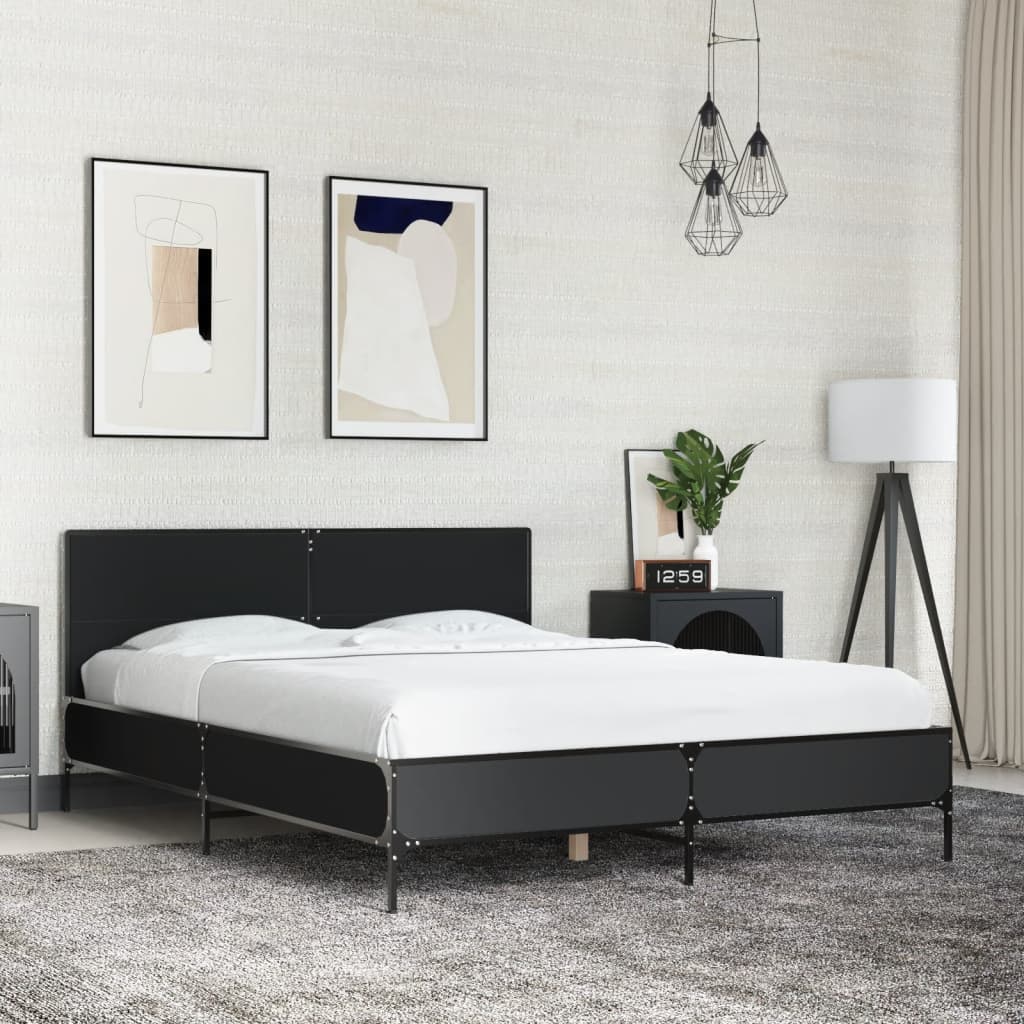 Sengeramme svart 120x190 cm konstruert tre og metall