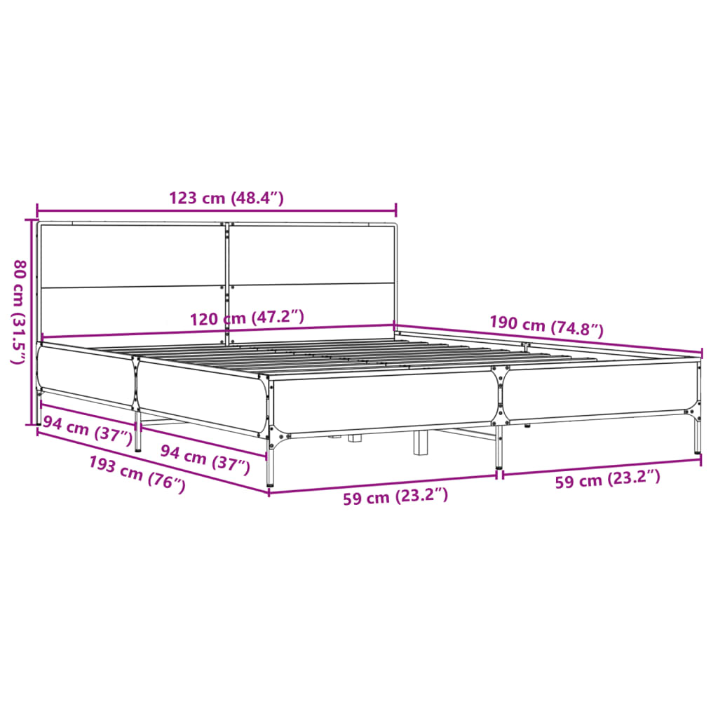 Sengeramme svart 120x190 cm konstruert tre og metall