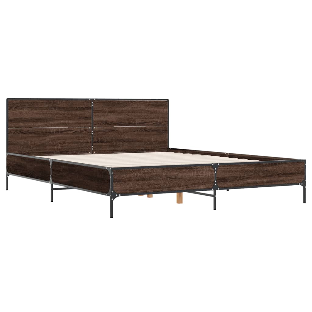 Sengeramme brun eik 120x190 cm konstruert tre og metall