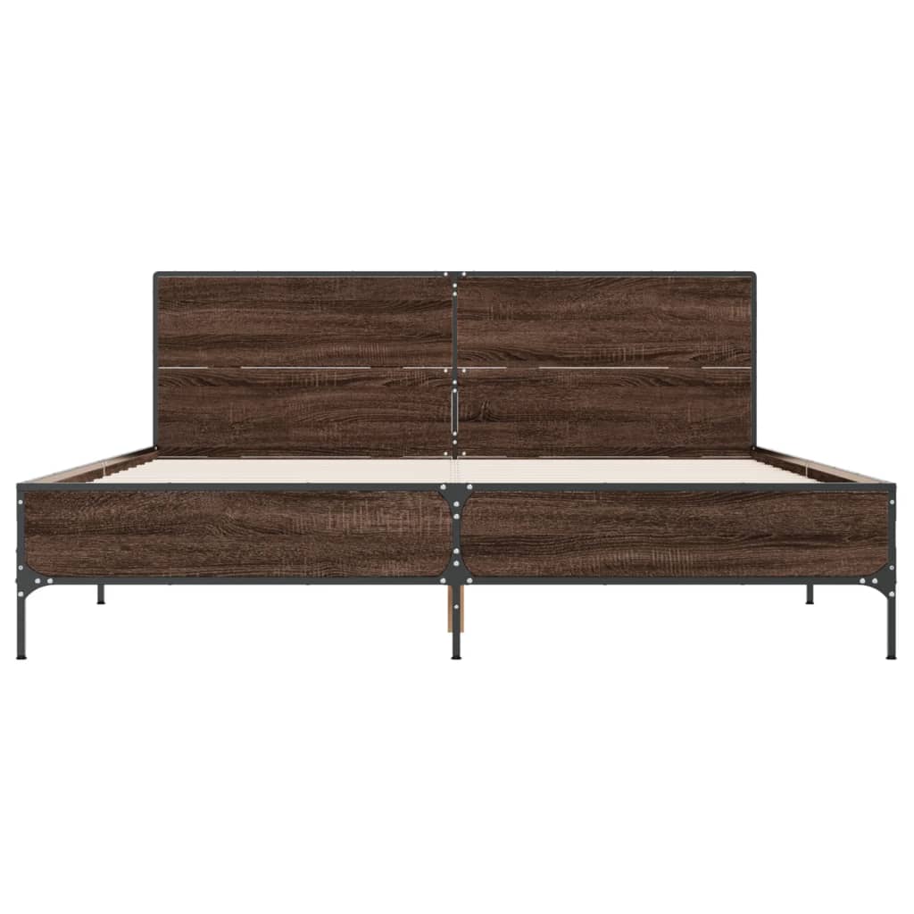 Sengeramme brun eik 135x190 cm konstruert tre og metall