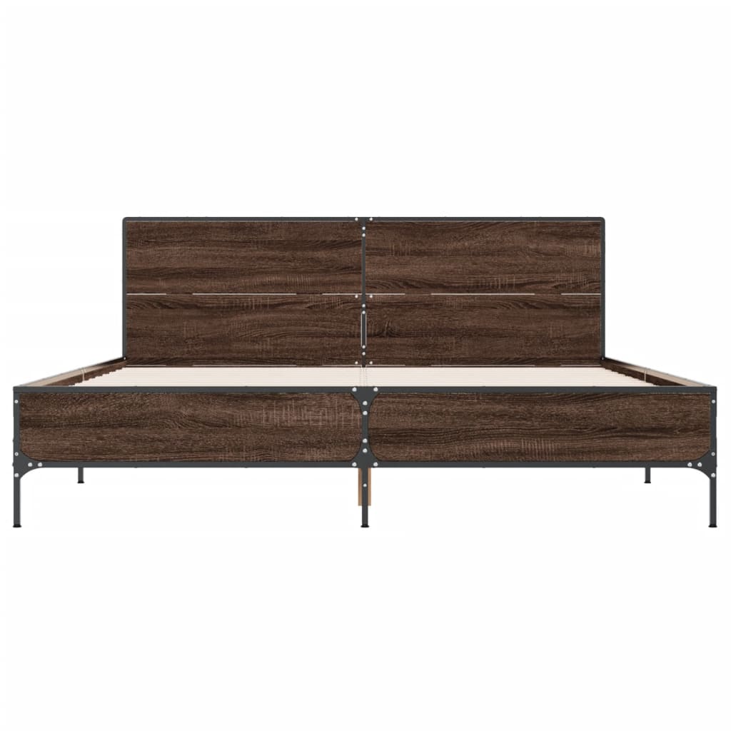 Sengeramme brun eik 140x190 cm konstruert tre og metall