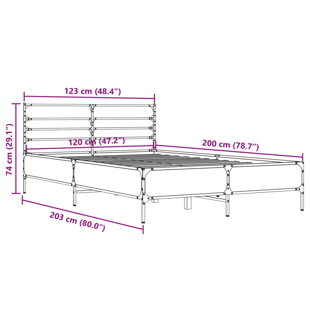 Sengeramme sonoma eik 120x200 cm konstruert tre og metall