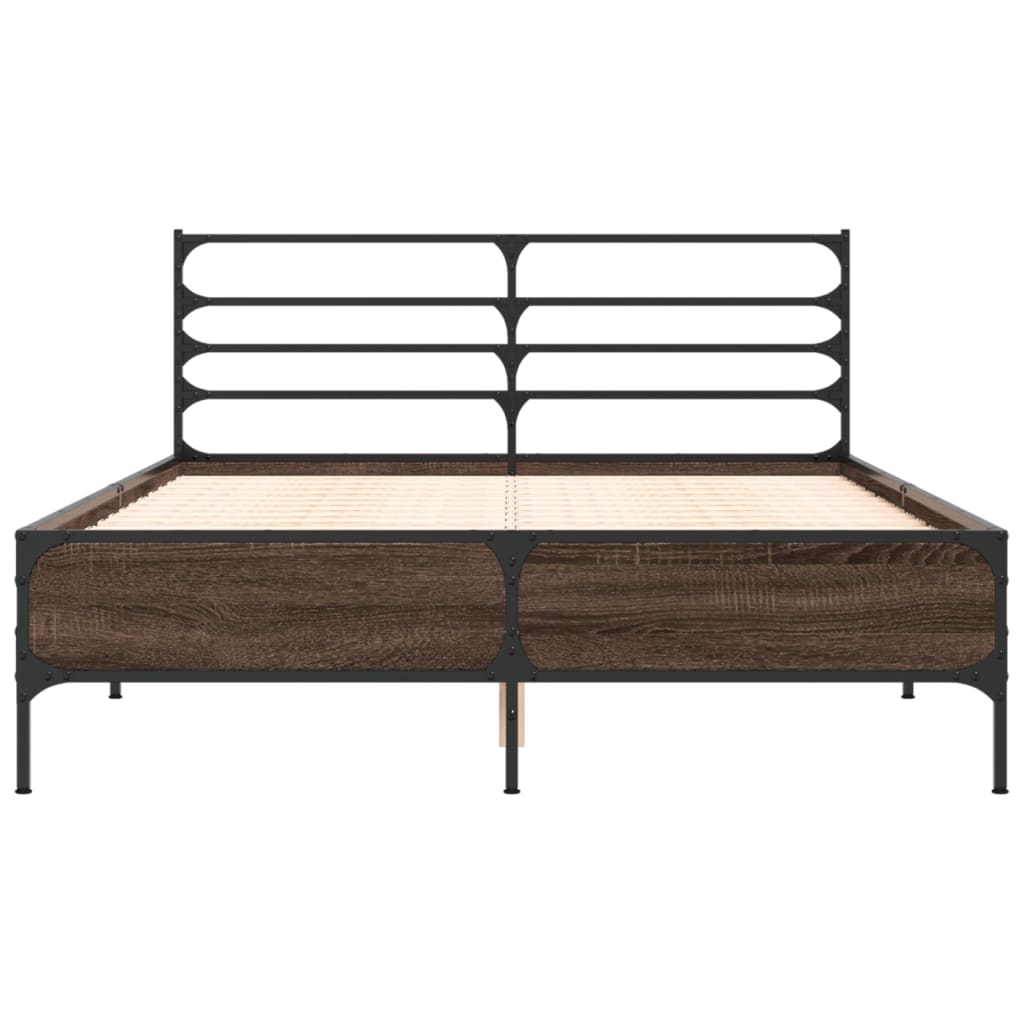 Sengeramme brun eik 140x200 cm konstruert tre og metall
