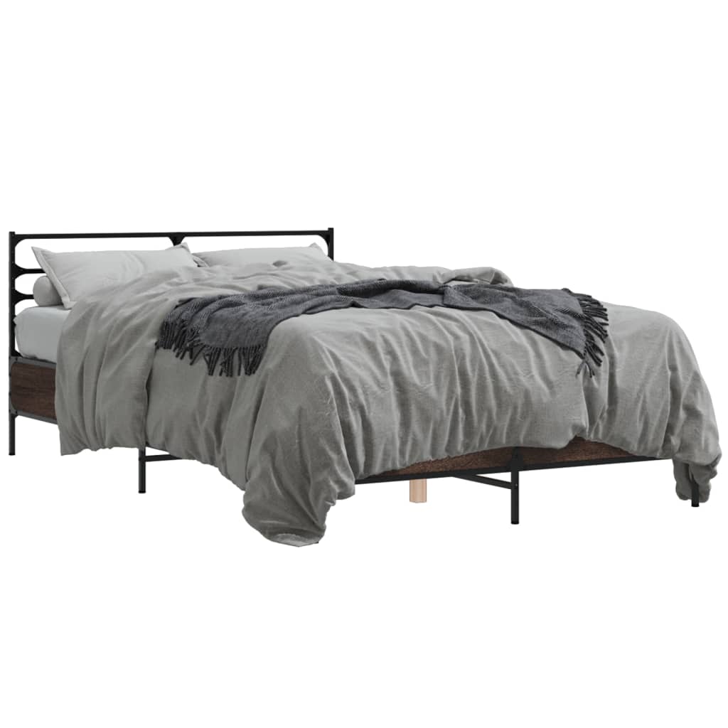 Sengeramme brun eik 140x200 cm konstruert tre og metall