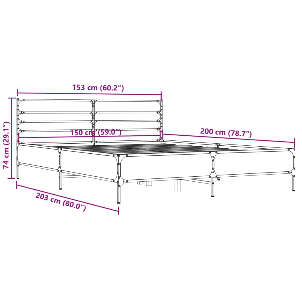 Sengeramme svart 150x200 cm konstruert tre og metall