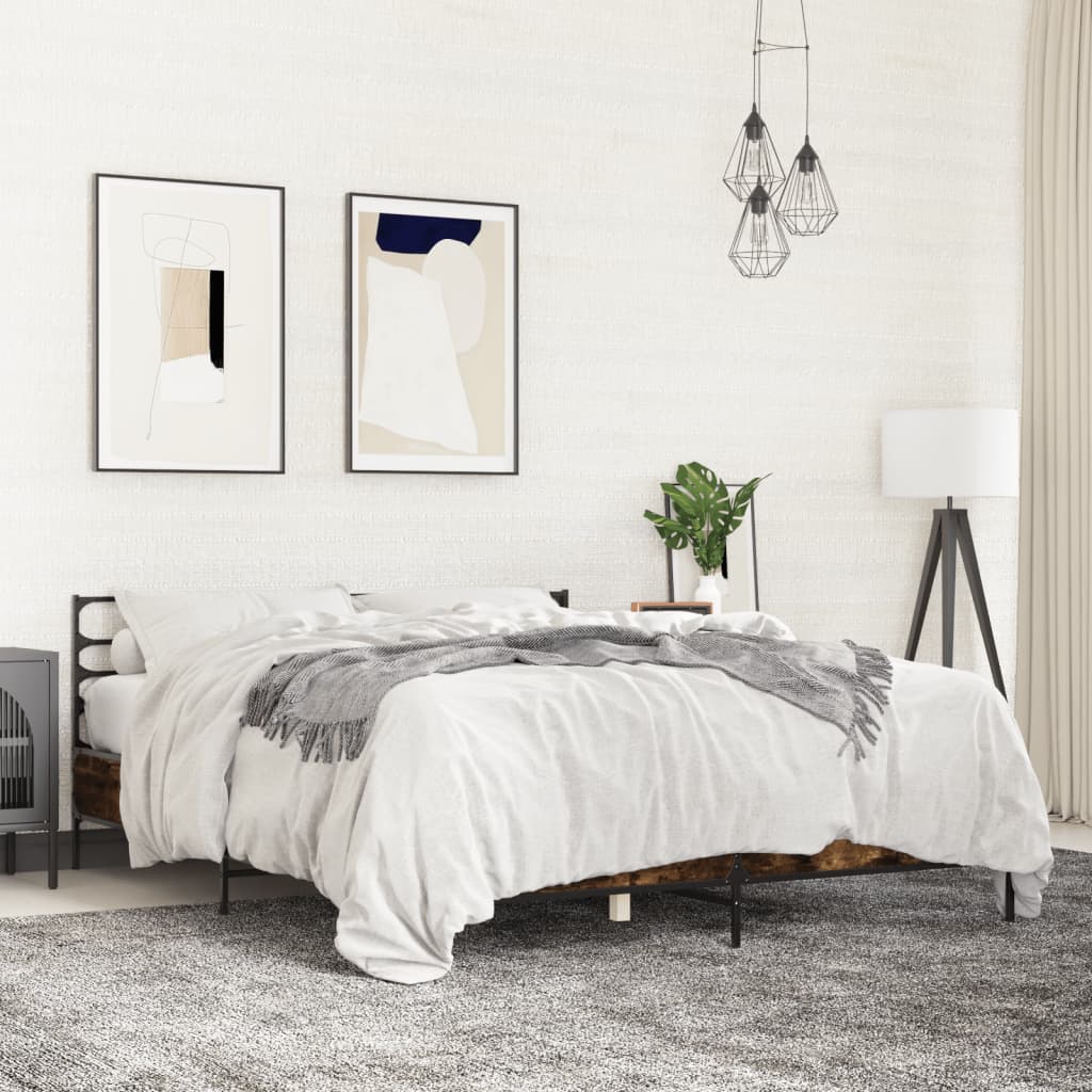 Sengeramme røkt eik 150x200 cm konstruert tre og metall
