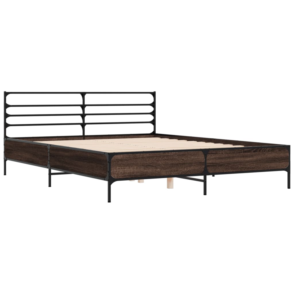 Sengeramme brun eik 150x200 cm konstruert tre og metall