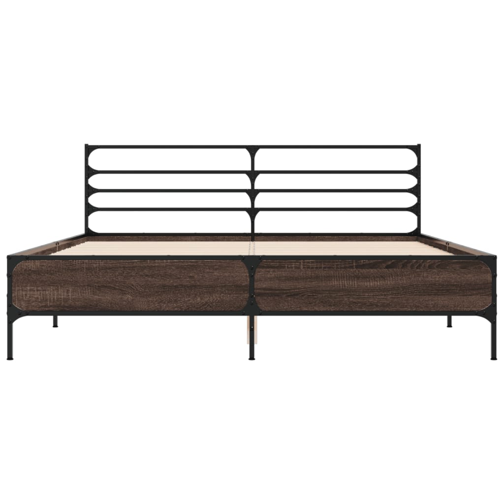 Sengeramme brun eik 150x200 cm konstruert tre og metall