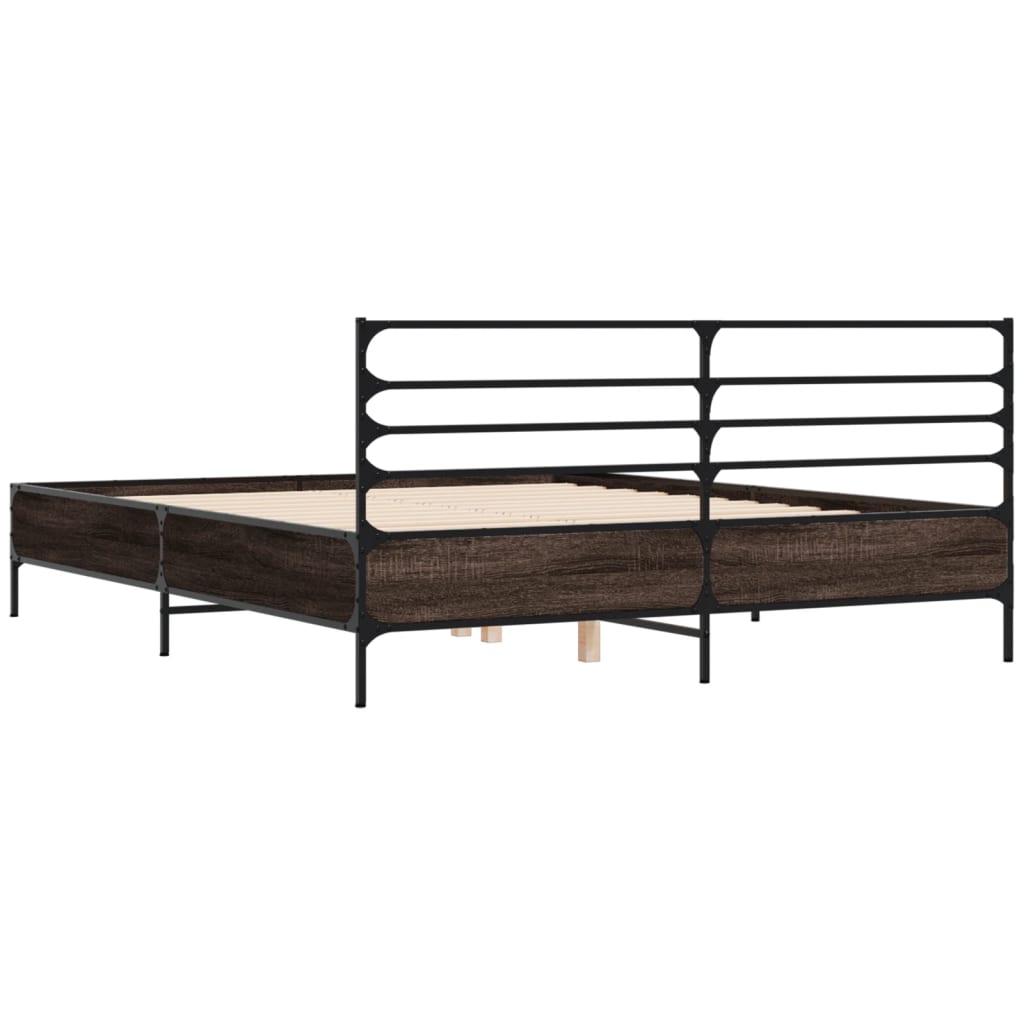 Sengeramme brun eik 150x200 cm konstruert tre og metall