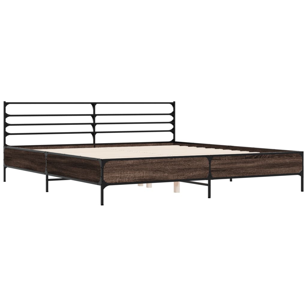 Sengeramme brun eik 180x200 cm konstruert tre og metall